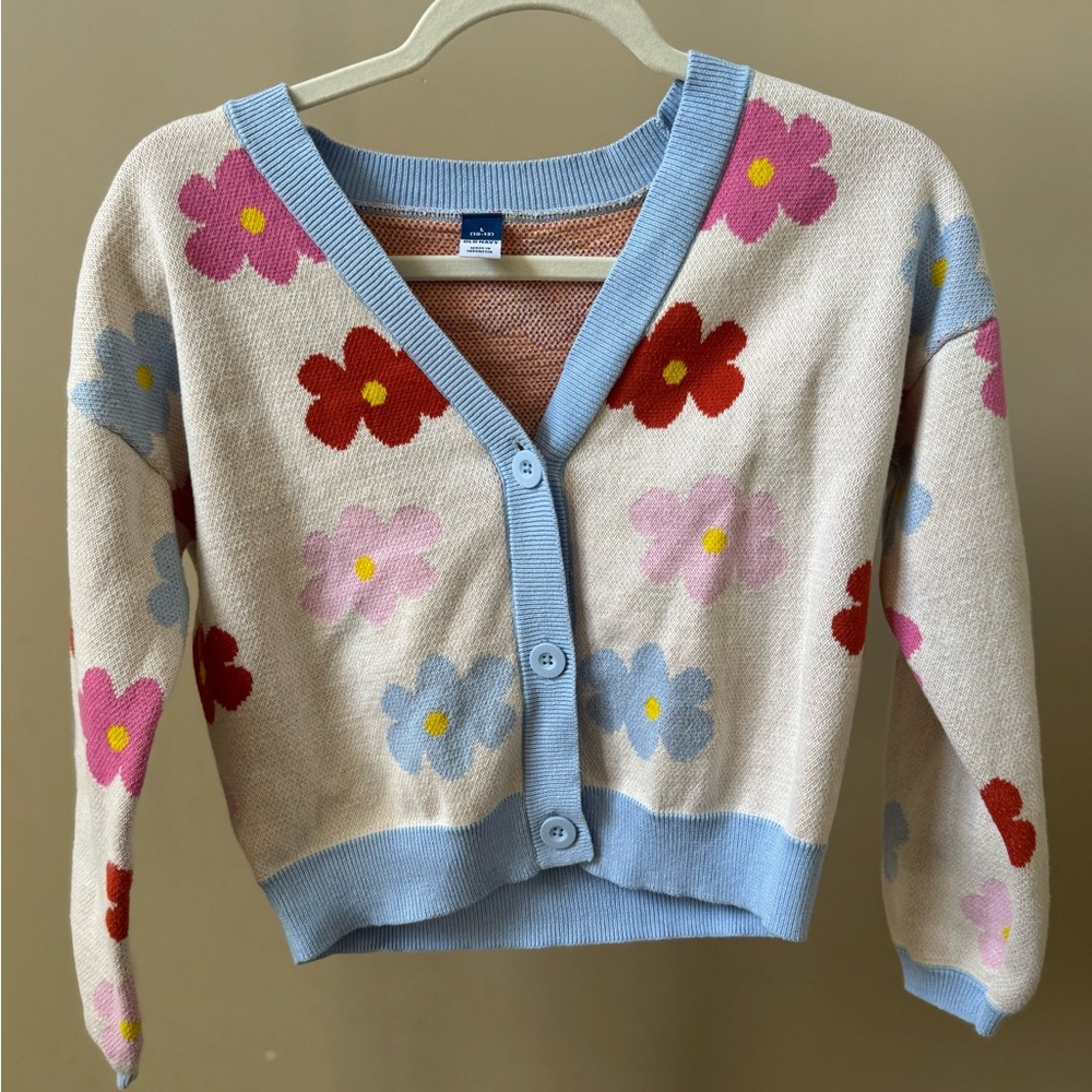 Old Navy Floral Cardigan in Cream and Blue